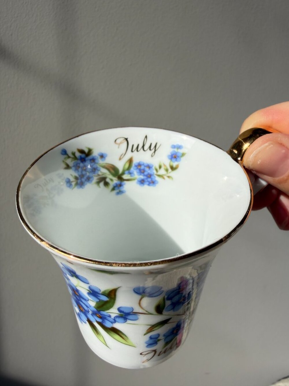 3/$30 🌟 Vintage July Floral Teacup & Saucer Set – Gold Trim Blue Forget-Me-Nots - Picture 6 of 12